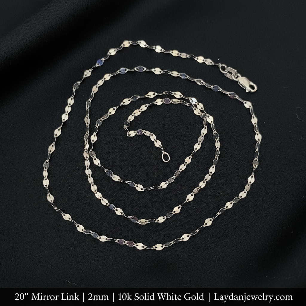 20" White Gold Mirror Link - Luxury Dark with Description