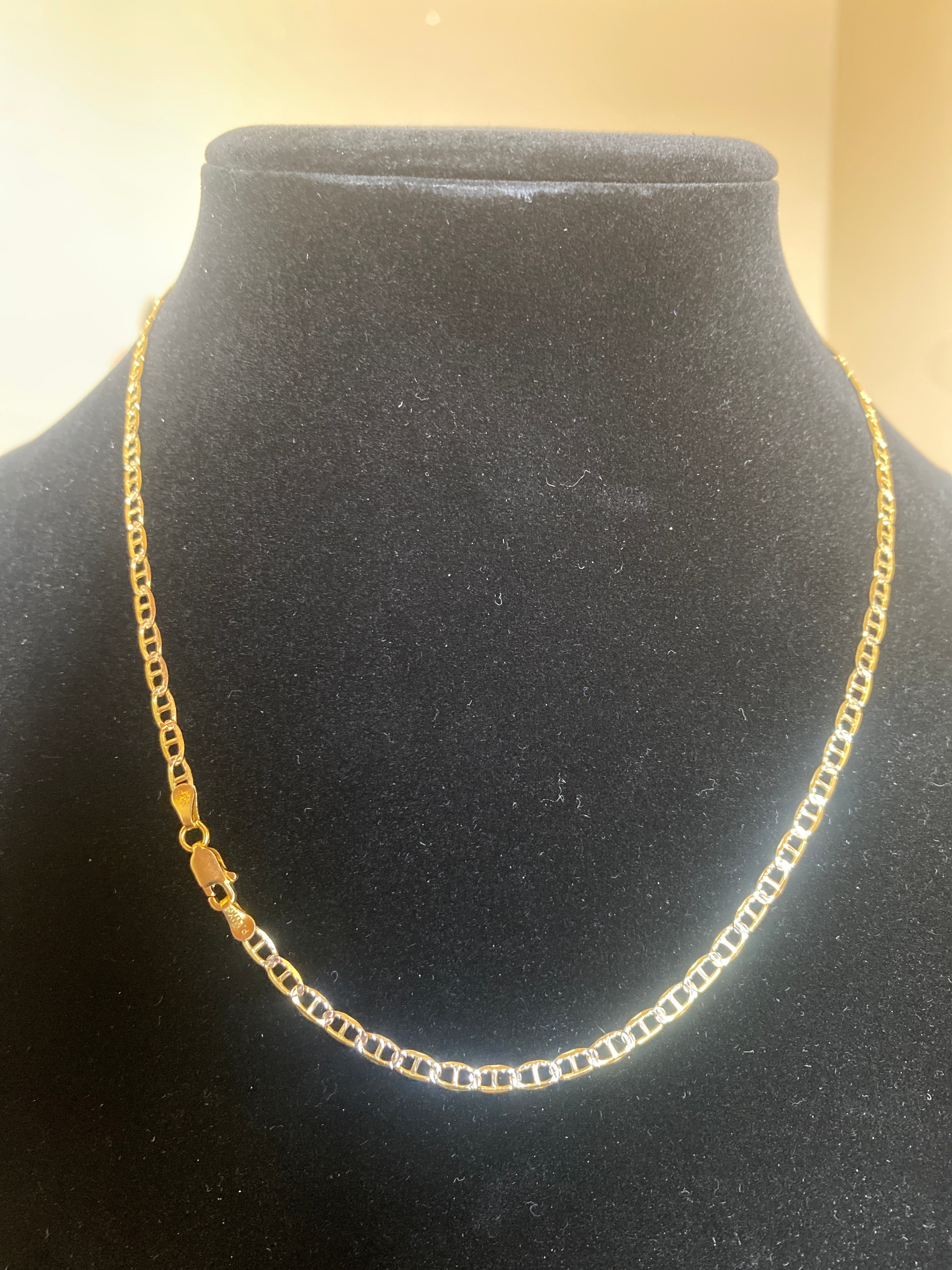 18” 4mm 2 tone Gold over sterling silver Mariner link