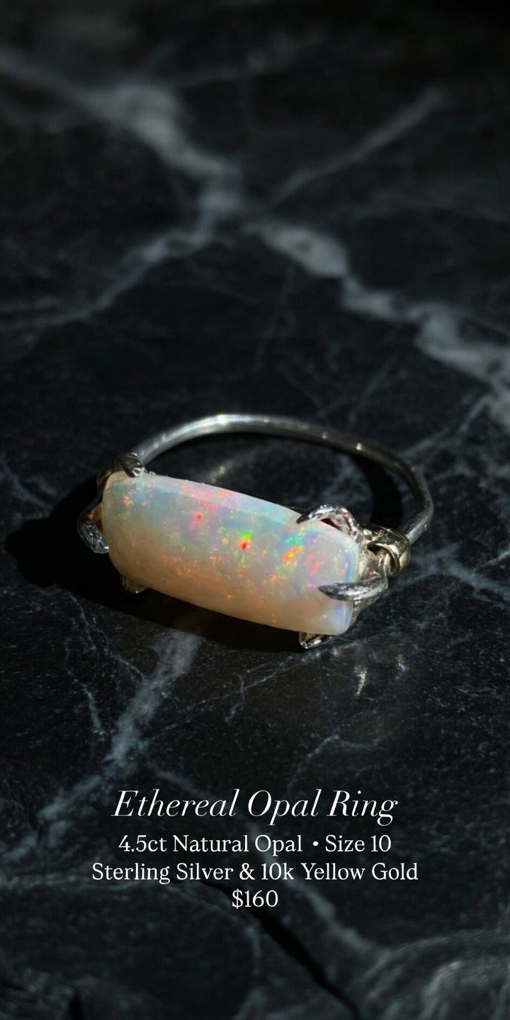 Size 10 4.5c natural opal set in sterling silver and yellow 10k gold
