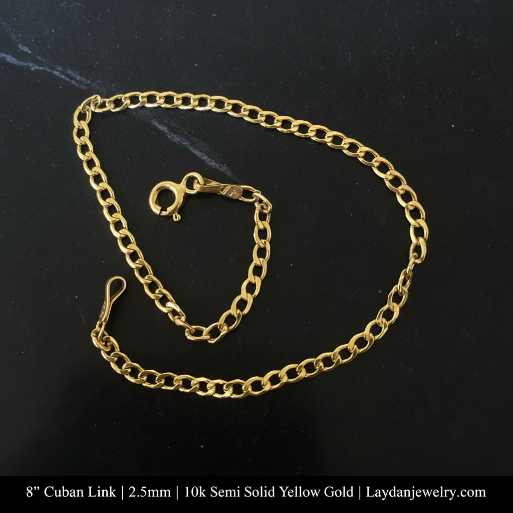 8" Semi Solid Cuban Link - Luxury Dark with Description